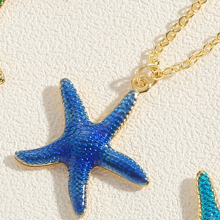 Hawaiian Vacation Commute Starfish Brass Enamel Plating 14k Gold Plated Pendant Necklace display picture 3