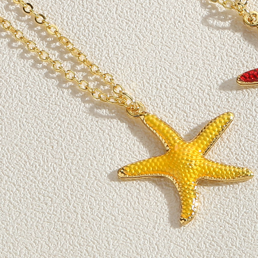 Hawaiian Vacation Commute Starfish Brass Enamel Plating 14k Gold Plated Pendant Necklace display picture 7