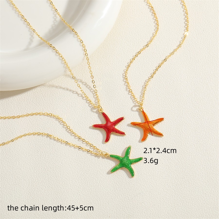Hawaiian Vacation Commute Starfish Brass Enamel Plating 14k Gold Plated Pendant Necklace display picture 5