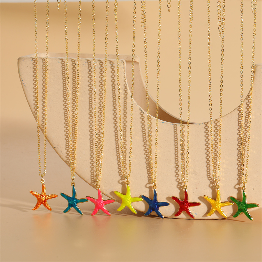 Hawaiian Vacation Commute Starfish Brass Enamel Plating 14k Gold Plated Pendant Necklace display picture 10