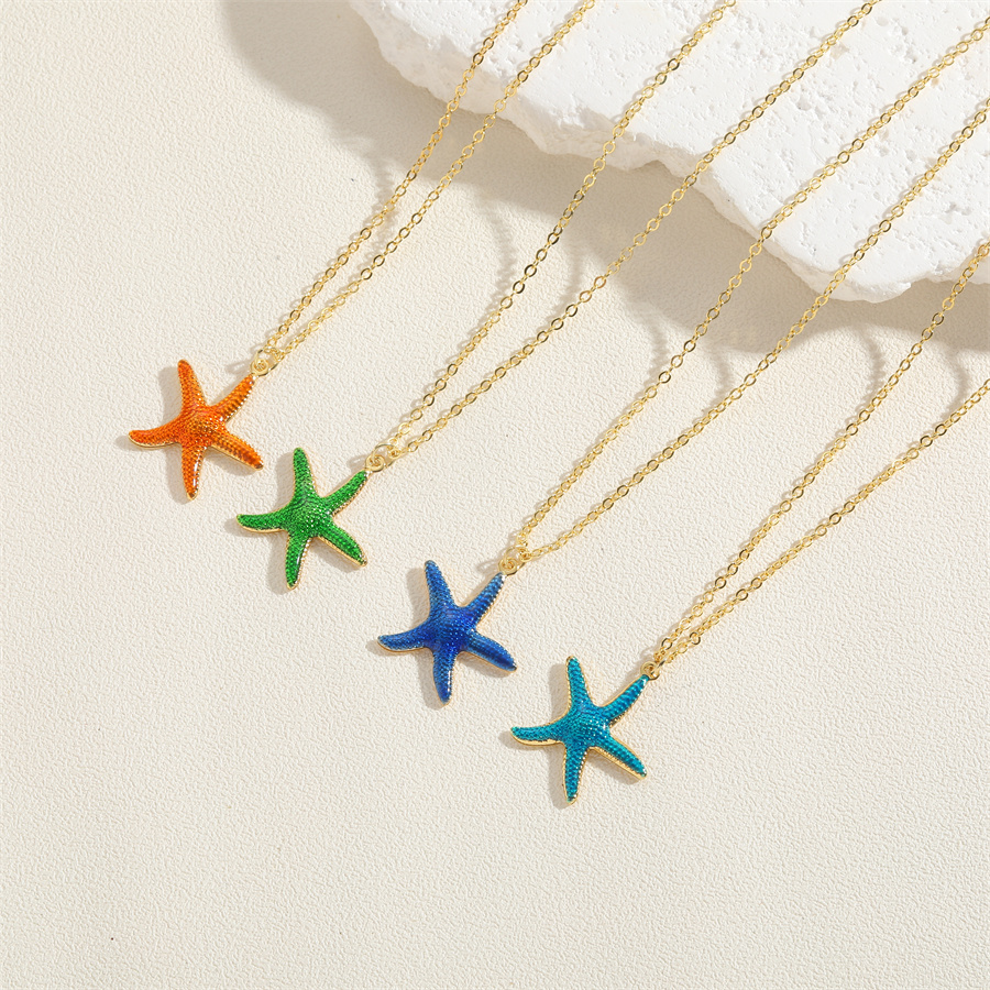 Hawaiian Vacation Commute Starfish Brass Enamel Plating 14k Gold Plated Pendant Necklace display picture 12