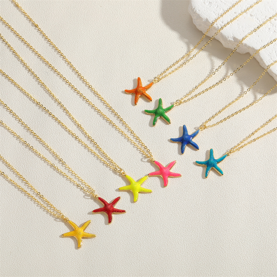 Hawaiian Vacation Commute Starfish Brass Enamel Plating 14k Gold Plated Pendant Necklace display picture 13