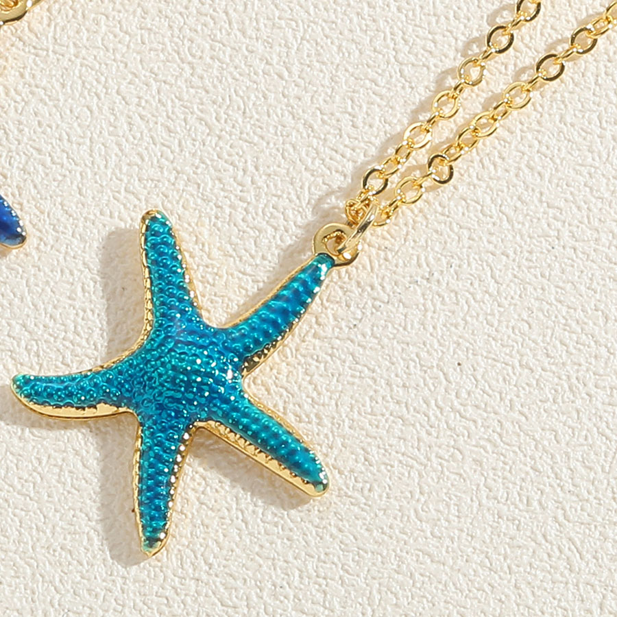 Hawaiian Vacation Commute Starfish Brass Enamel Plating 14k Gold Plated Pendant Necklace display picture 8
