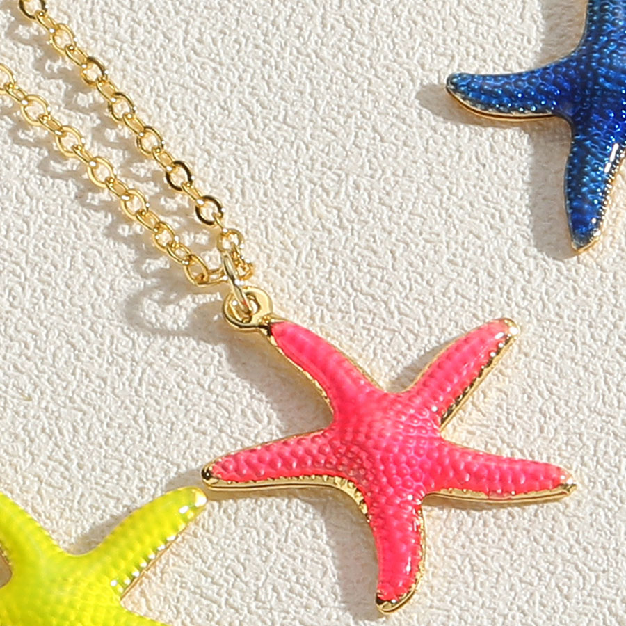 Hawaiian Vacation Commute Starfish Brass Enamel Plating 14k Gold Plated Pendant Necklace display picture 9