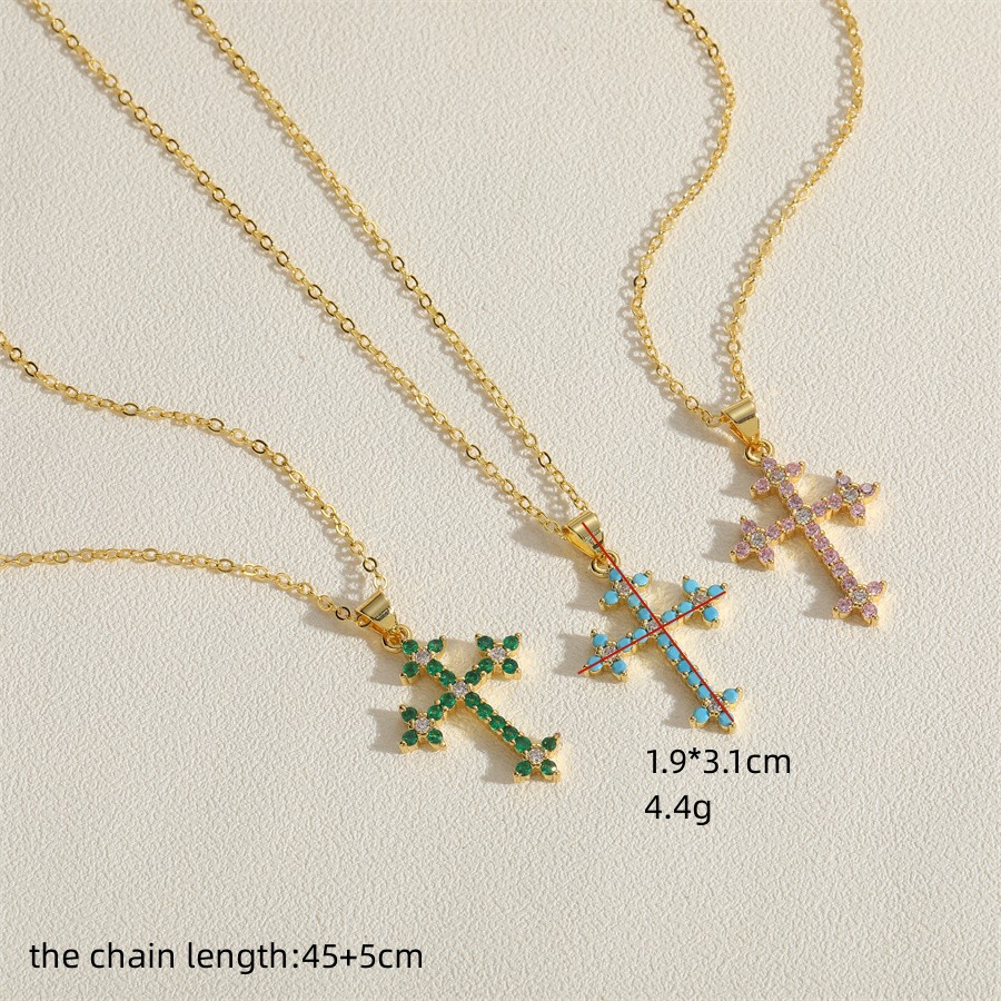 Streetwear Cross Copper Plating Inlay Zircon 14k Gold Plated Pendant Necklace display picture 8