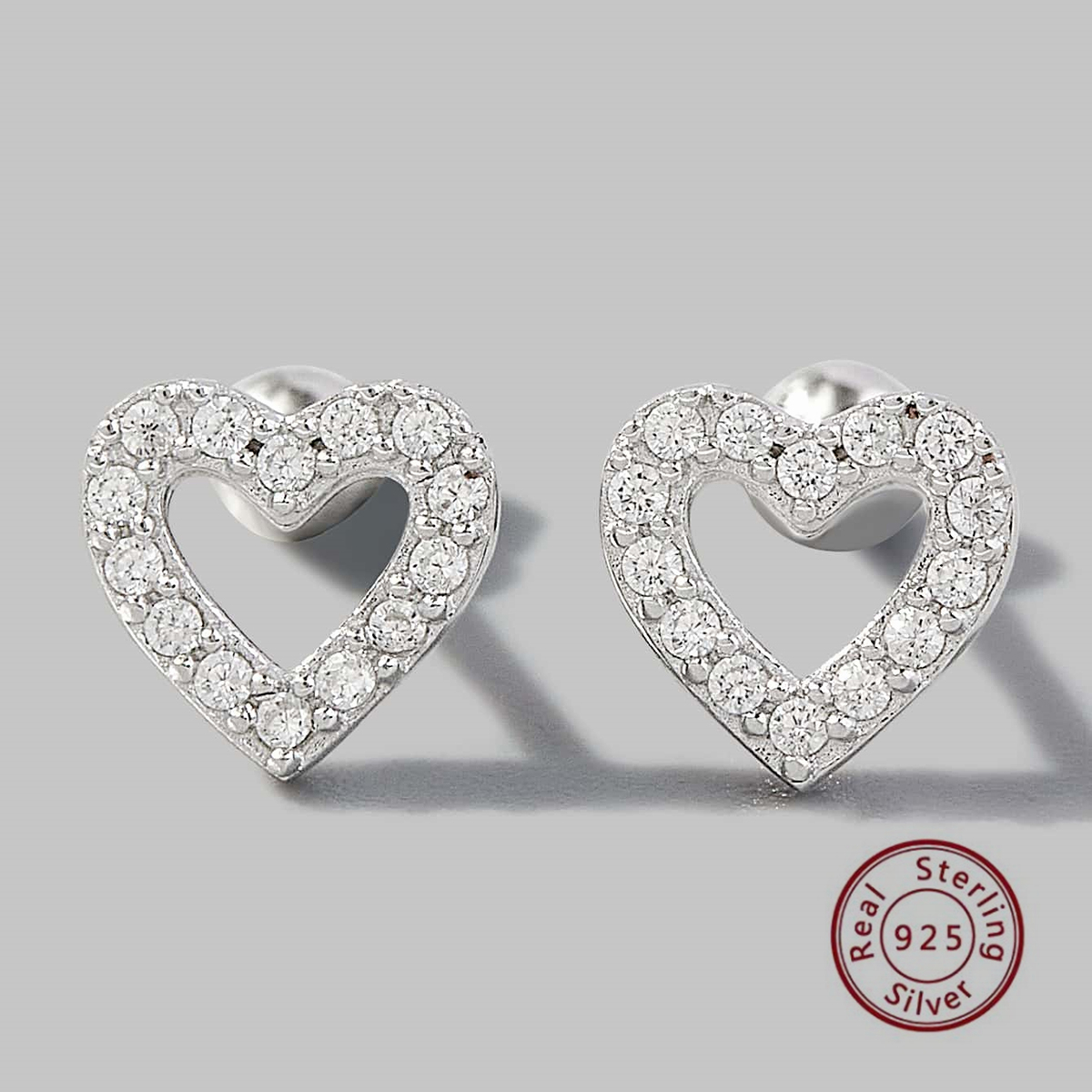 1 Pair Sweet Heart Shape Plating Hollow Out Inlay Sterling Silver Zircon 14k Gold Plated Rose Gold Plated White Gold Plated Ear Studs display picture 1