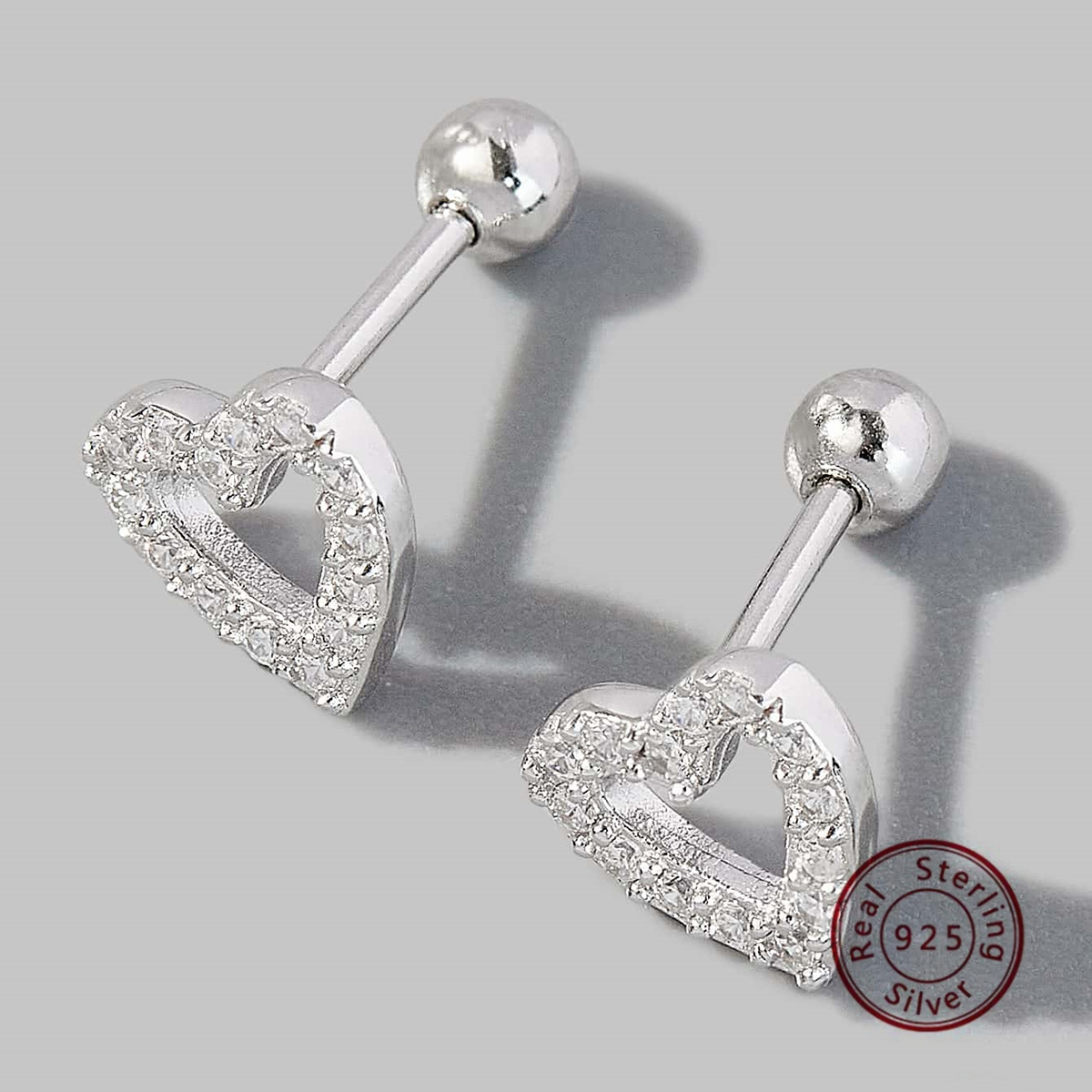 1 Pair Sweet Heart Shape Plating Hollow Out Inlay Sterling Silver Zircon 14k Gold Plated Rose Gold Plated White Gold Plated Ear Studs display picture 2