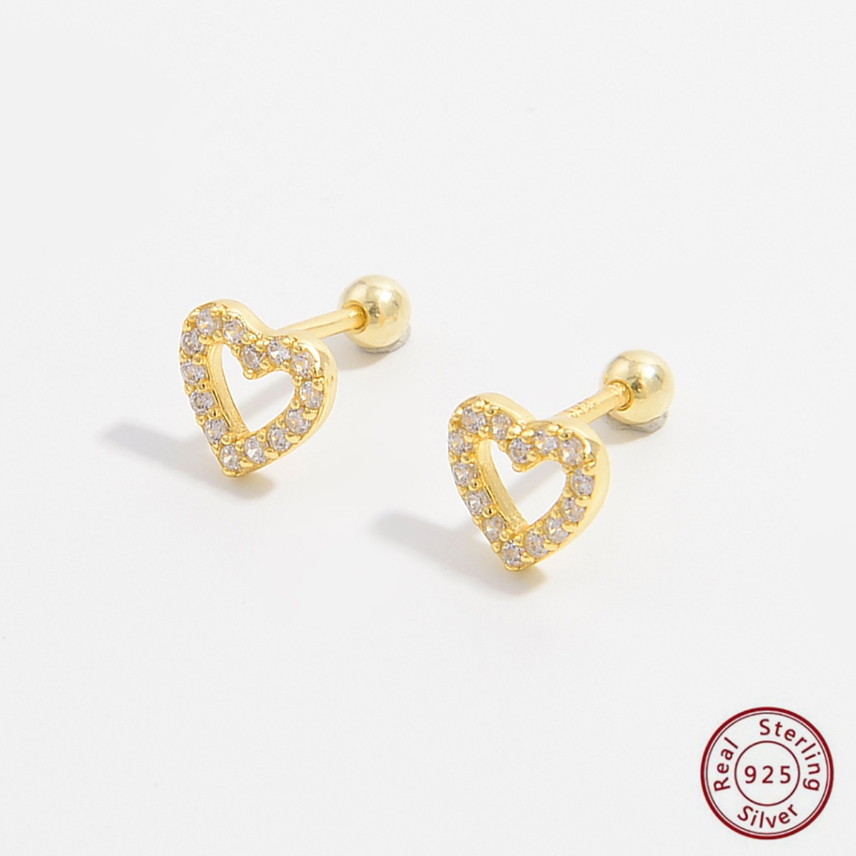 1 Pair Sweet Heart Shape Plating Hollow Out Inlay Sterling Silver Zircon 14k Gold Plated Rose Gold Plated White Gold Plated Ear Studs display picture 3