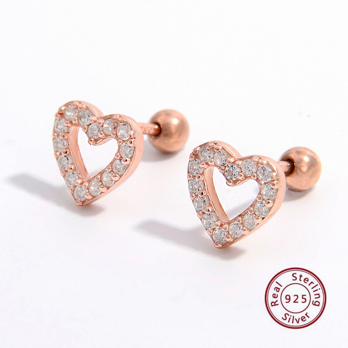 1 Pair Sweet Heart Shape Plating Hollow Out Inlay Sterling Silver Zircon 14k Gold Plated Rose Gold Plated White Gold Plated Ear Studs display picture 4