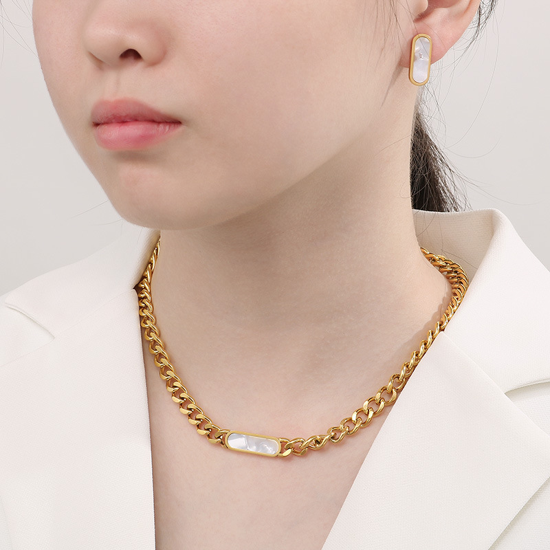 Stainless Steel Titanium Steel 18K Gold Plated Elegant Lady Enamel Geometric Earrings Necklace display picture 1
