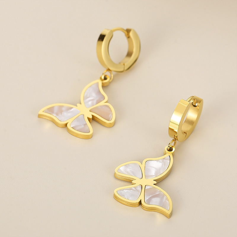Stainless Steel Titanium Steel 18K Gold Plated Retro Enamel Butterfly Earrings Necklace display picture 4