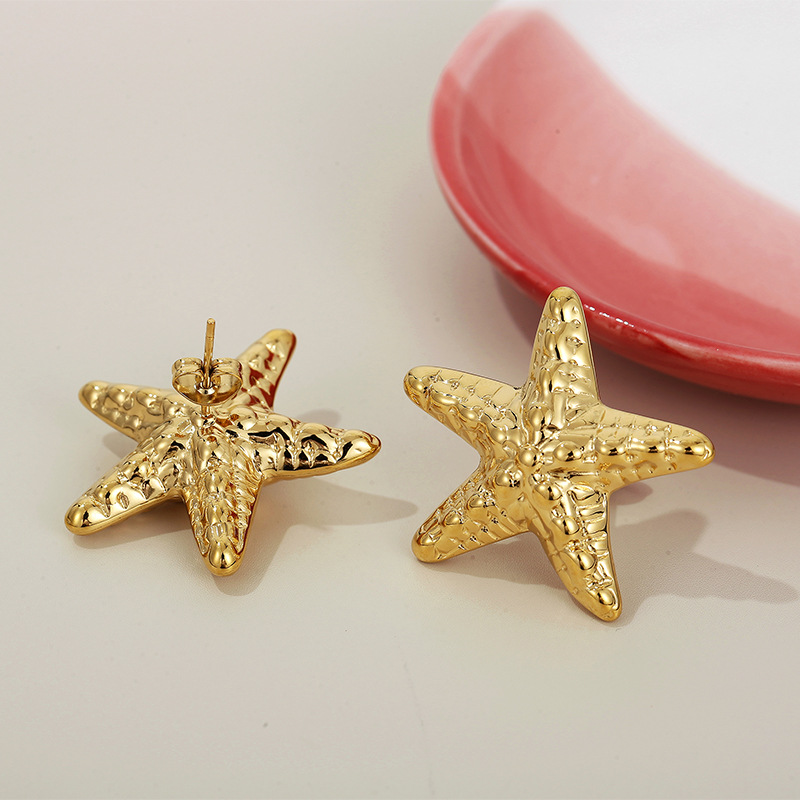 1 Par Estilo Simple Estilo Clásico Estrella De Mar Enchapado Acero Titanio Chapados en oro de 18k Pendientes display picture 4