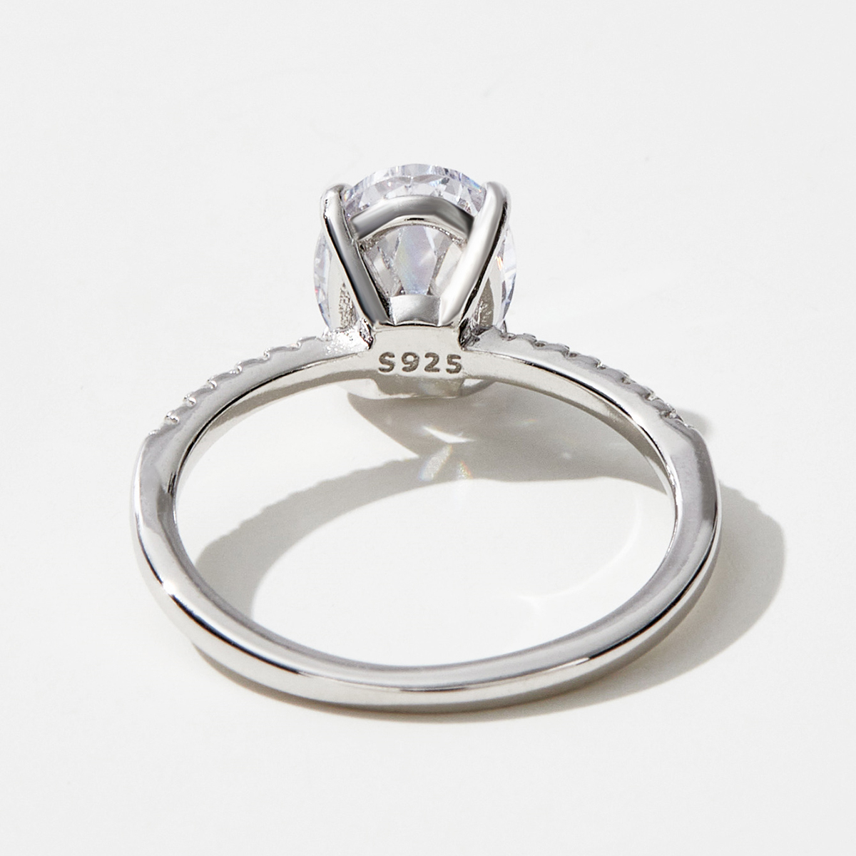 Élégant Style Simple Ovale Argent Sterling Placage Incruster Zircon Plaqué Or 14k Or Blanc Plaqué Anneaux display picture 5