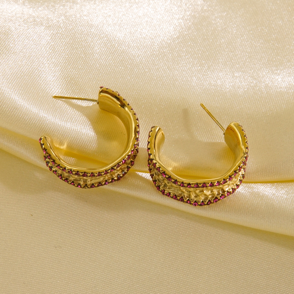 1 Pair Simple Style Solid Color Inlay 304 Stainless Steel Rhinestones 14K Gold Plated Ear Studs display picture 2