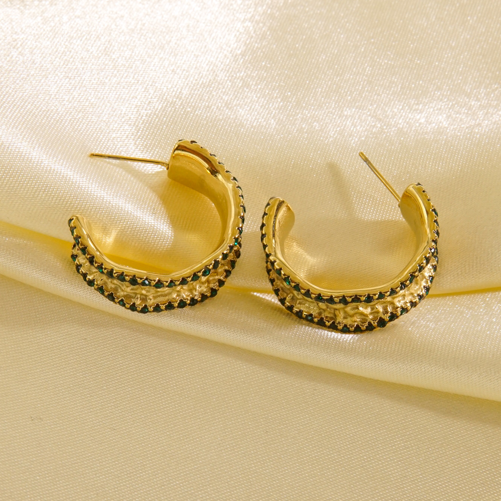 1 Pair Simple Style Solid Color Inlay 304 Stainless Steel Rhinestones 14K Gold Plated Ear Studs display picture 3