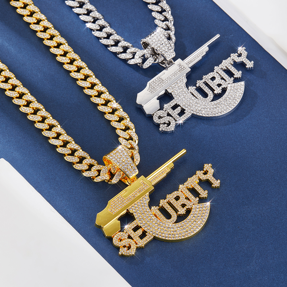 Hip-Hop Letter Pistol Zinc Alloy Chain Inlay Rhinestones Unisex Pendant Necklace display picture 3