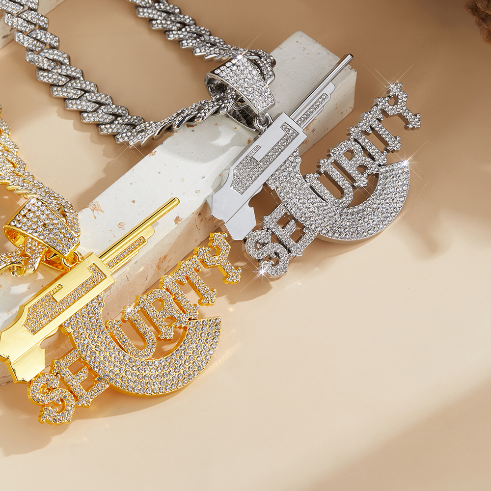 Hip-Hop Letter Pistol Zinc Alloy Chain Inlay Rhinestones Unisex Pendant Necklace display picture 6
