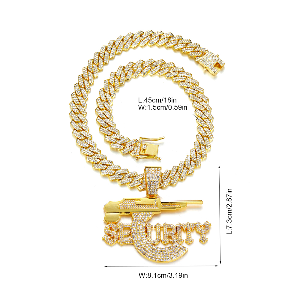 Hip-Hop Letter Pistol Zinc Alloy Chain Inlay Rhinestones Unisex Pendant Necklace display picture 4