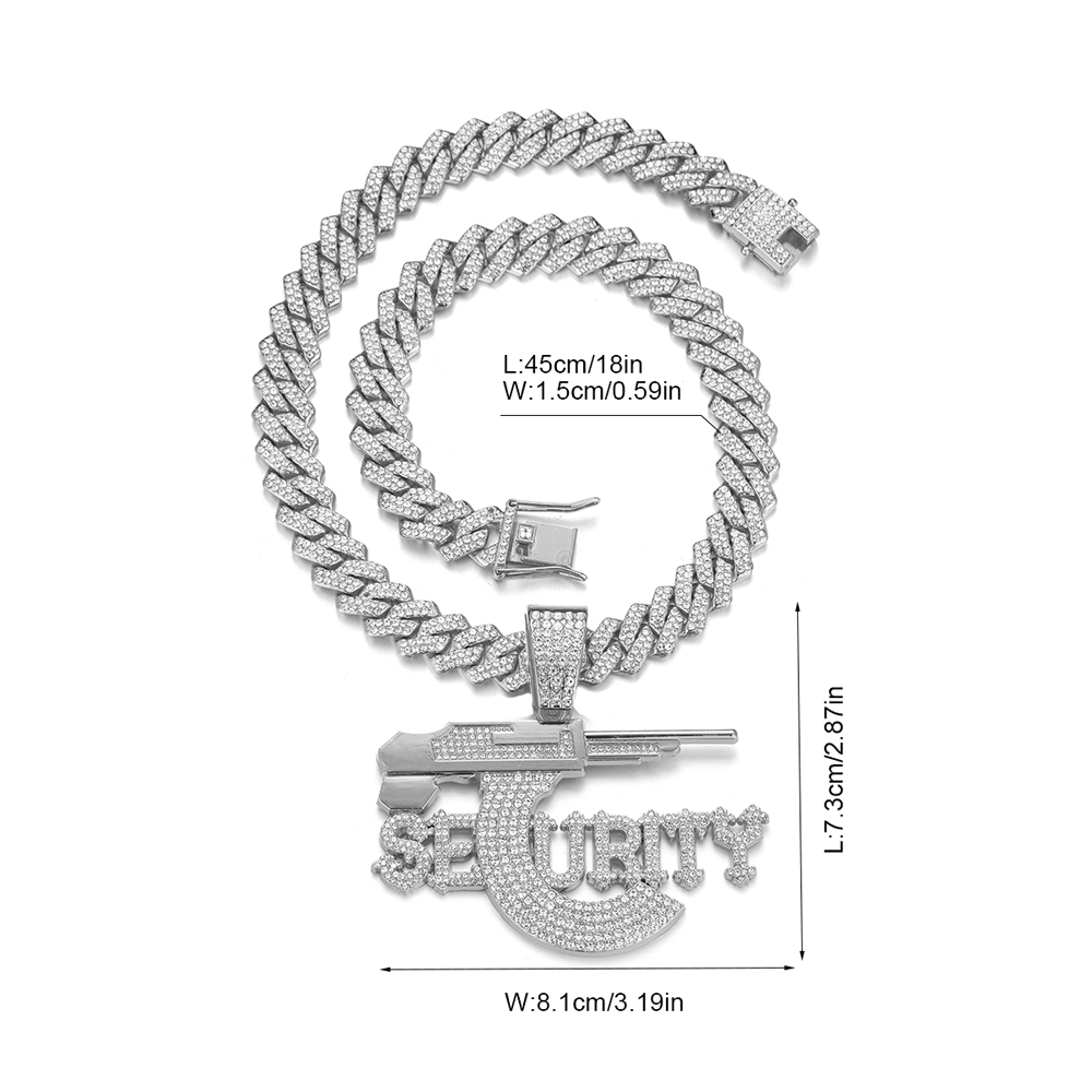 Hip-Hop Letter Pistol Zinc Alloy Chain Inlay Rhinestones Unisex Pendant Necklace display picture 5