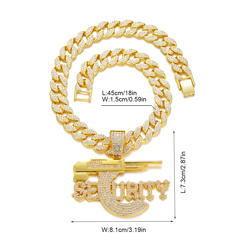 Hip-Hop Letter Pistol Zinc Alloy Chain Inlay Rhinestones Unisex Pendant Necklace display picture 7
