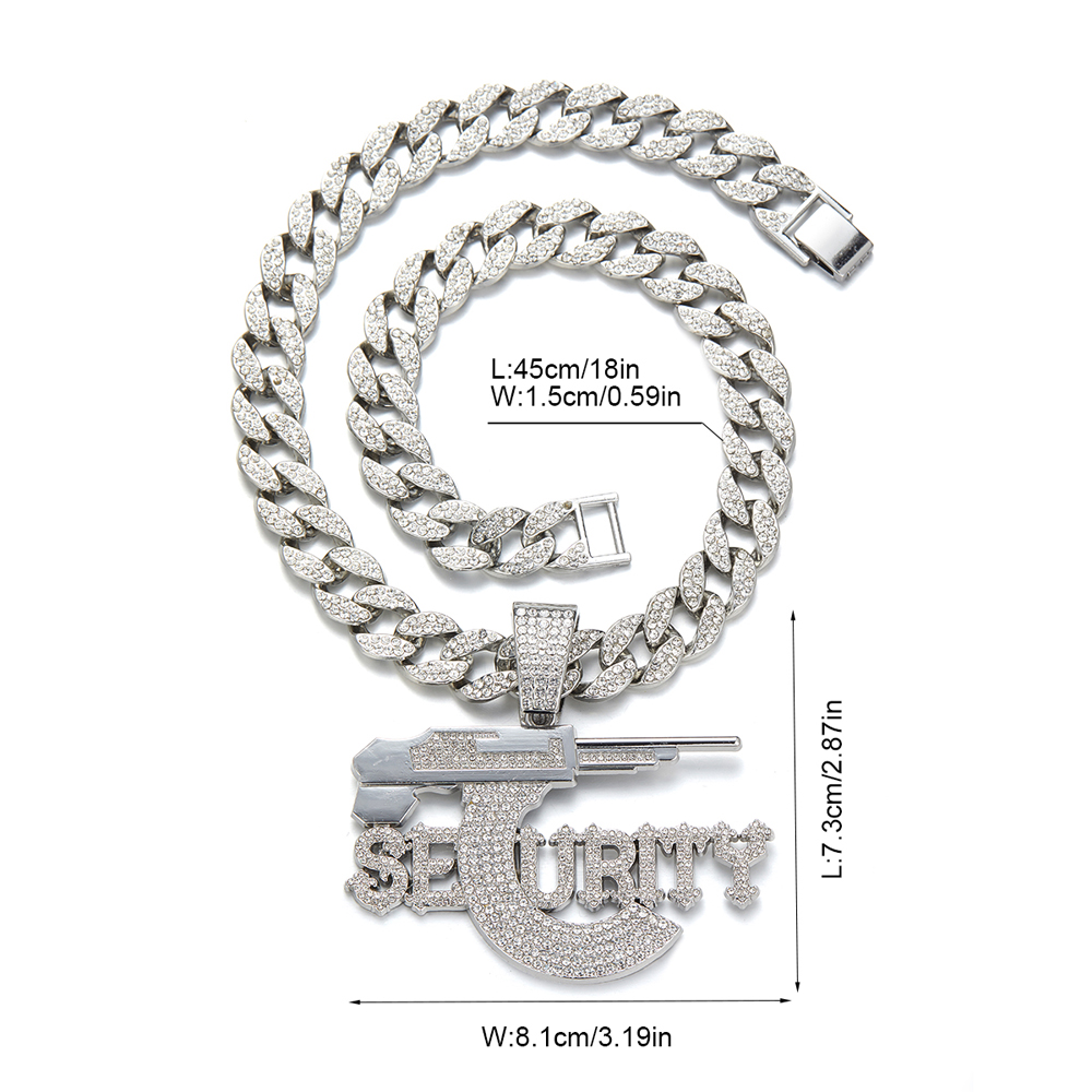 Hip-Hop Letter Pistol Zinc Alloy Chain Inlay Rhinestones Unisex Pendant Necklace display picture 9