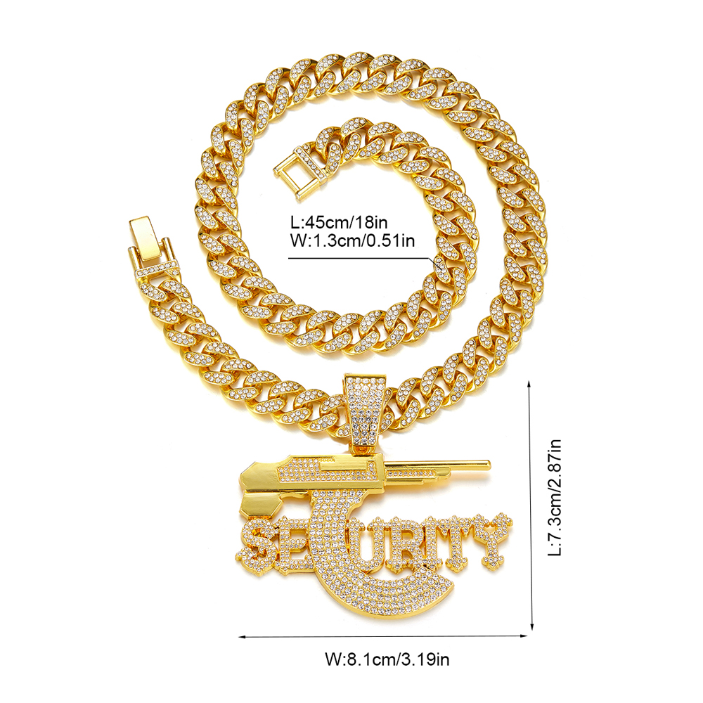 Hip-Hop Letter Pistol Zinc Alloy Chain Inlay Rhinestones Unisex Pendant Necklace display picture 2