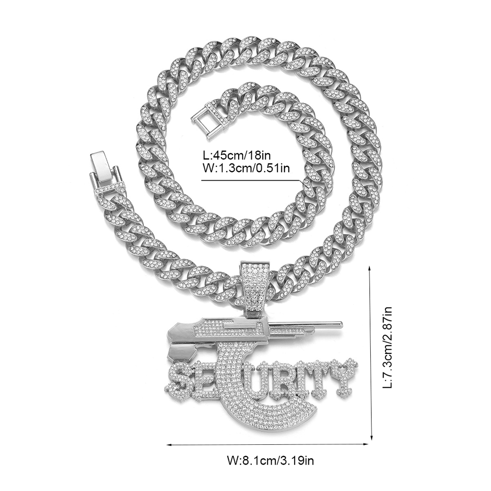 Hip-Hop Letter Pistol Zinc Alloy Chain Inlay Rhinestones Unisex Pendant Necklace display picture 1