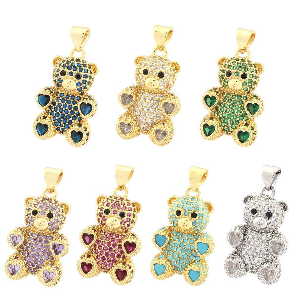 Romantic Simple Style Bear Heart Shape Copper Plating Inlay Zircon 18k Gold Plated Charms display picture 3