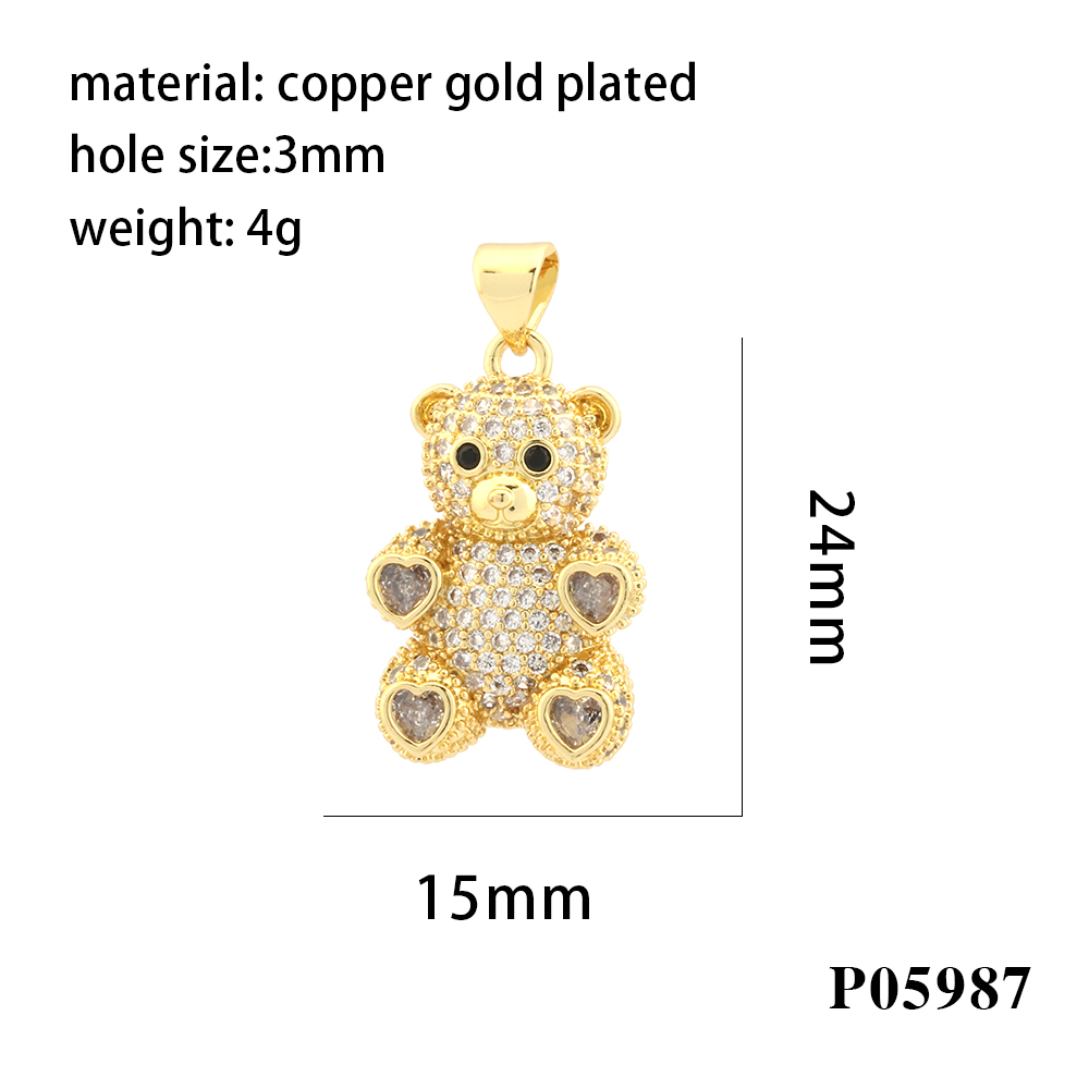 Romantic Simple Style Bear Heart Shape Copper Plating Inlay Zircon 18k Gold Plated Charms display picture 6