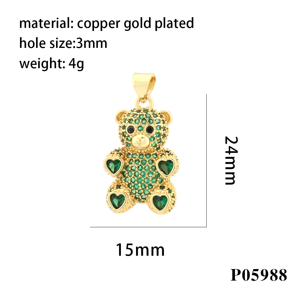 Romantic Simple Style Bear Heart Shape Copper Plating Inlay Zircon 18k Gold Plated Charms display picture 7
