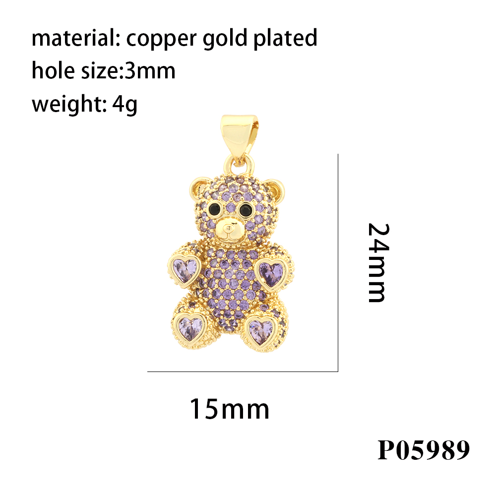 Romantic Simple Style Bear Heart Shape Copper Plating Inlay Zircon 18k Gold Plated Charms display picture 8