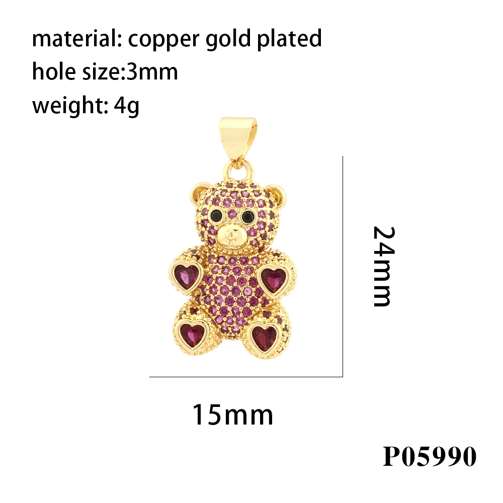 Romantic Simple Style Bear Heart Shape Copper Plating Inlay Zircon 18k Gold Plated Charms display picture 11