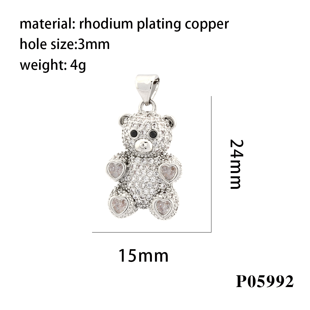Romantic Simple Style Bear Heart Shape Copper Plating Inlay Zircon 18k Gold Plated Charms display picture 9