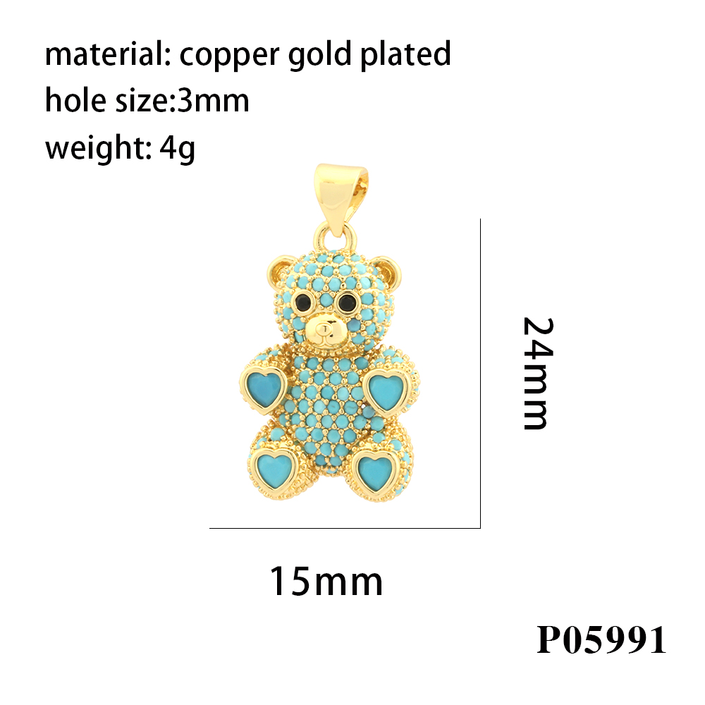 Romantic Simple Style Bear Heart Shape Copper Plating Inlay Zircon 18k Gold Plated Charms display picture 10