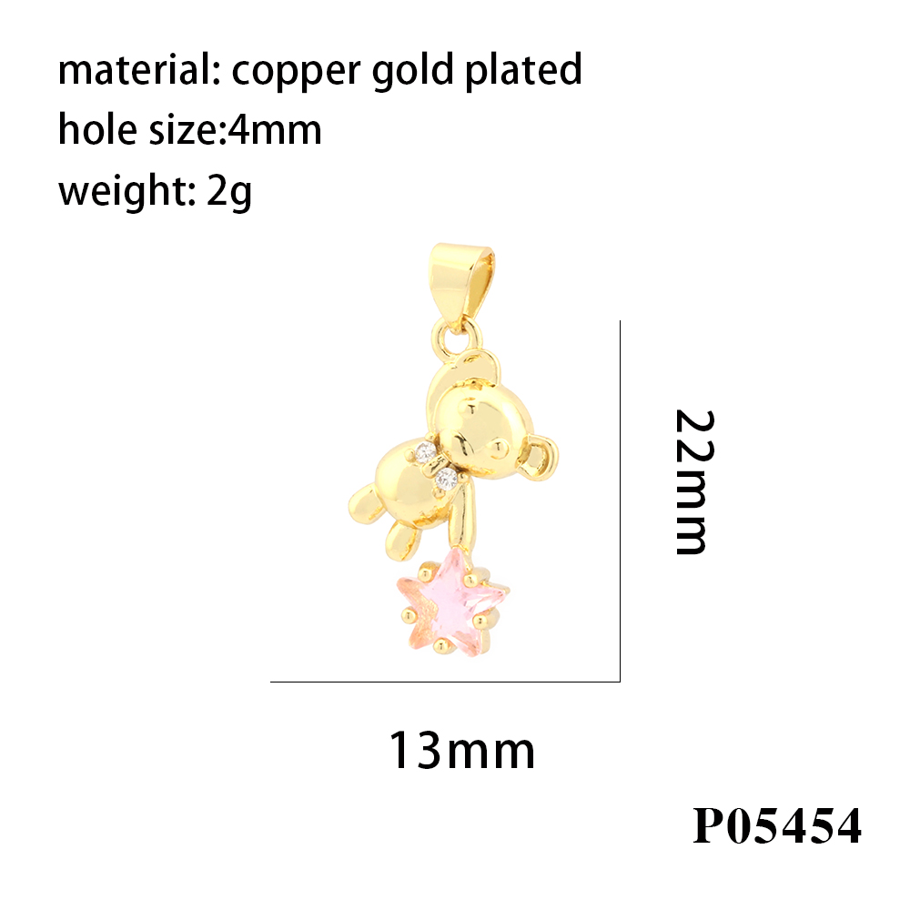 Romantic Simple Style Pentagram Bear Heart Shape Copper Plating Inlay Zircon 18k Gold Plated Charms display picture 8
