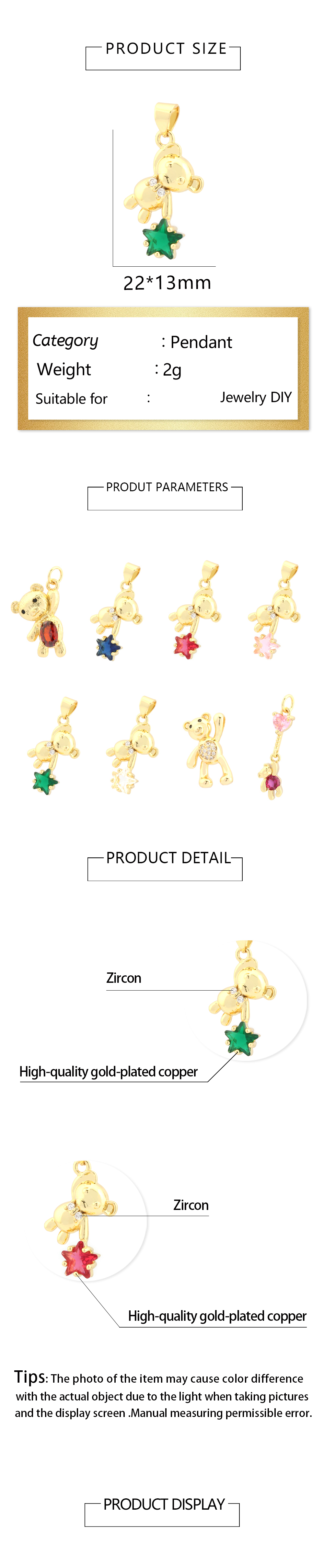 Romantic Simple Style Pentagram Bear Heart Shape Copper Plating Inlay Zircon 18k Gold Plated Charms display picture 1