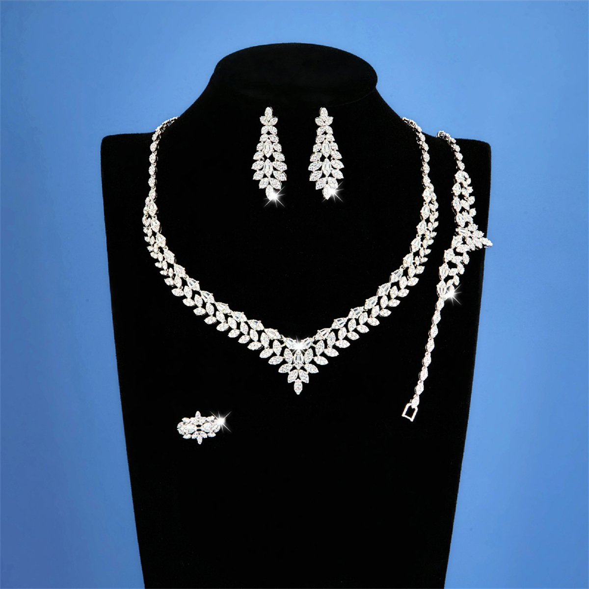 Glam Luxurious Solid Color Brass Plating Inlay Zircon White Gold Plated Jewelry Set display picture 1