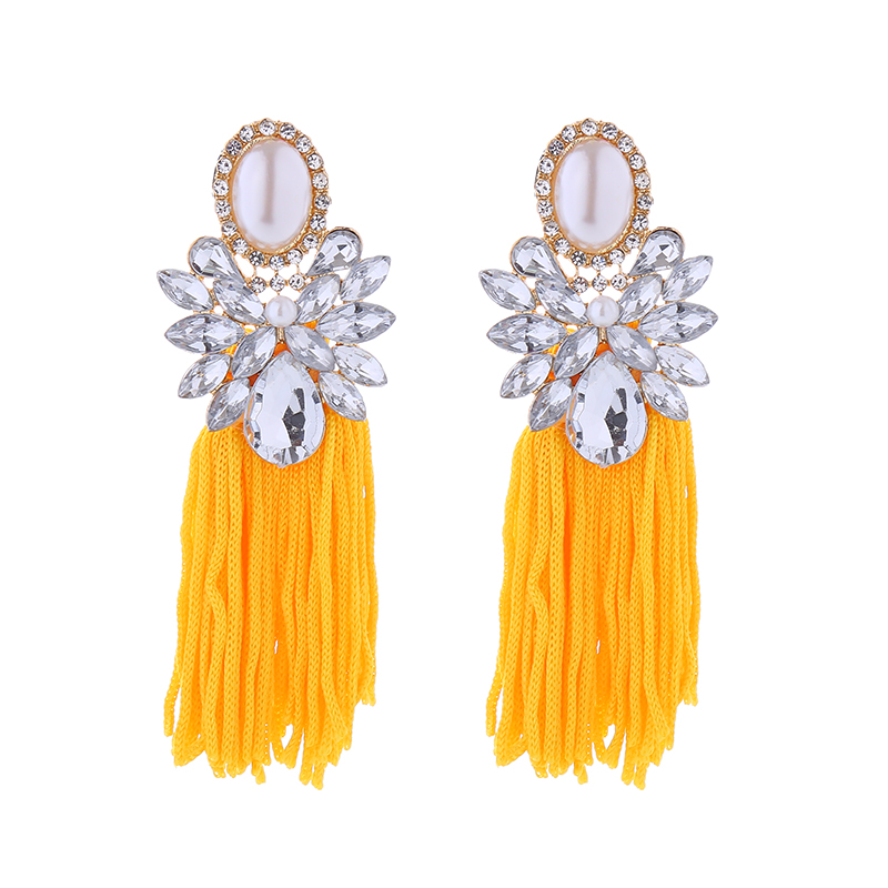 1 Pair Elegant Luxurious Color Block Inlay Alloy Rhinestones Pearl Drop Earrings display picture 9
