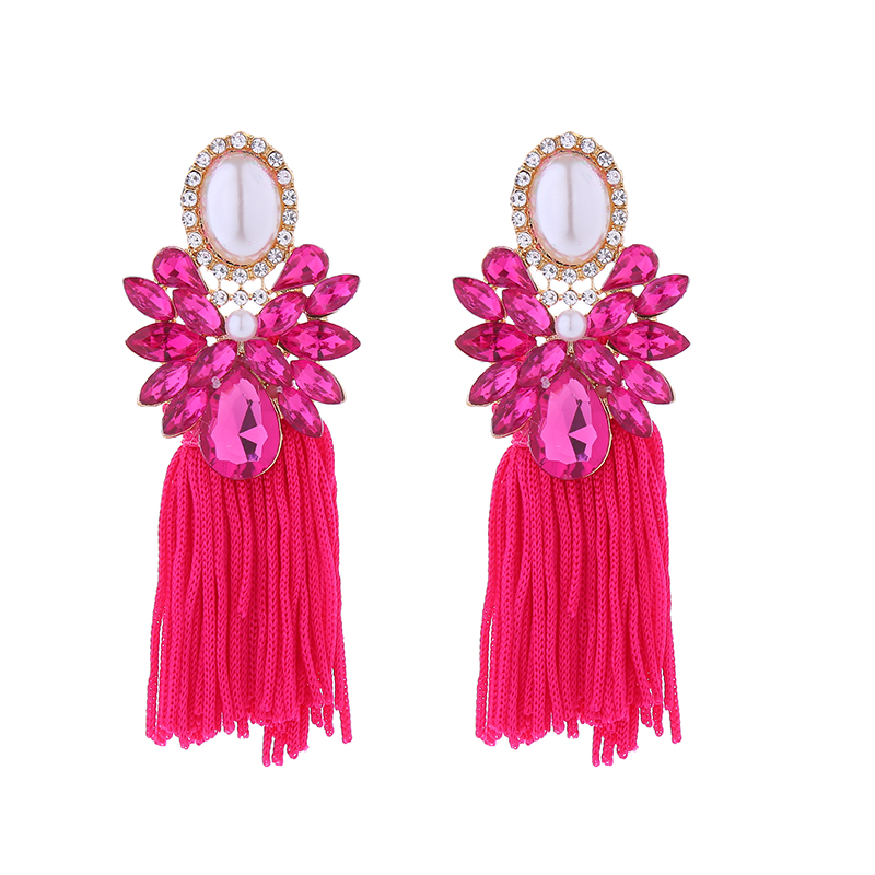 1 Pair Elegant Luxurious Color Block Inlay Alloy Rhinestones Pearl Drop Earrings display picture 6