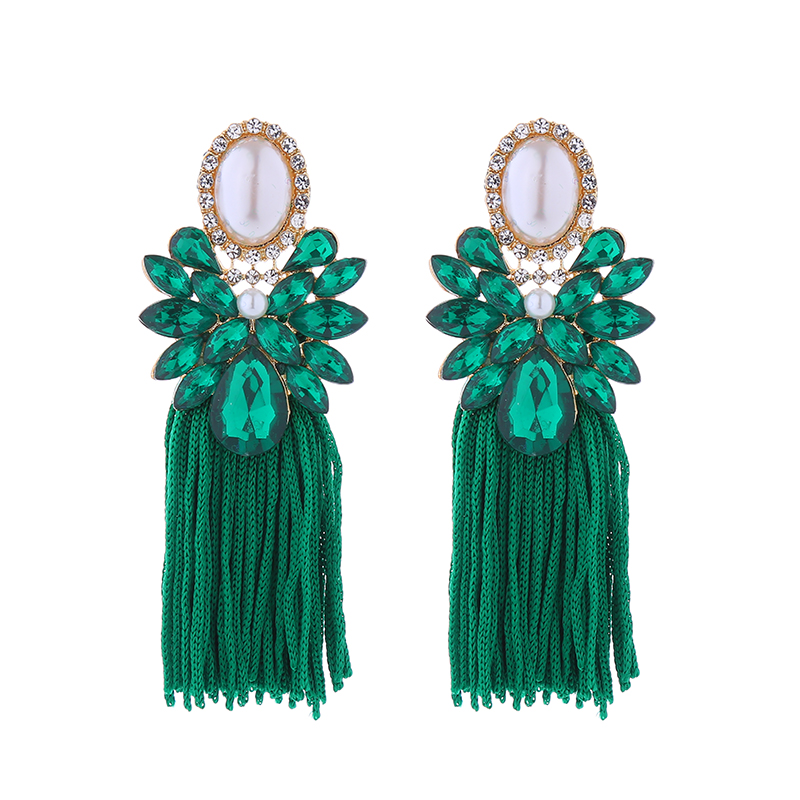 1 Pair Elegant Luxurious Color Block Inlay Alloy Rhinestones Pearl Drop Earrings display picture 5