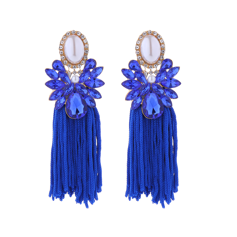 1 Pair Elegant Luxurious Color Block Inlay Alloy Rhinestones Pearl Drop Earrings display picture 8