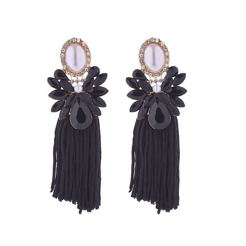 1 Pair Elegant Luxurious Color Block Inlay Alloy Rhinestones Pearl Drop Earrings display picture 7