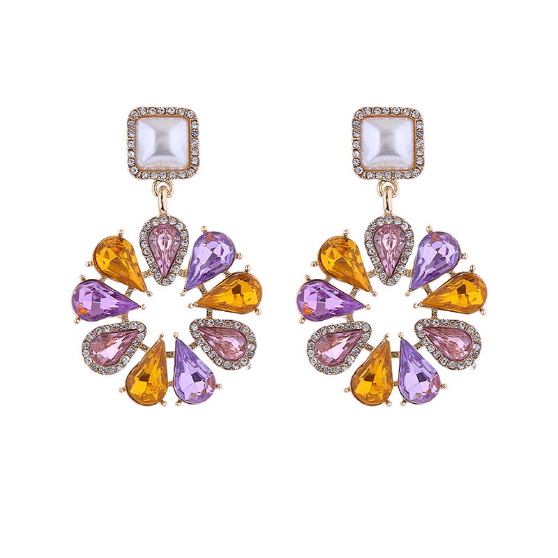 1 Pair Elegant Luxurious Flower Inlay Imitation Pearl Alloy Rhinestones Drop Earrings display picture 9