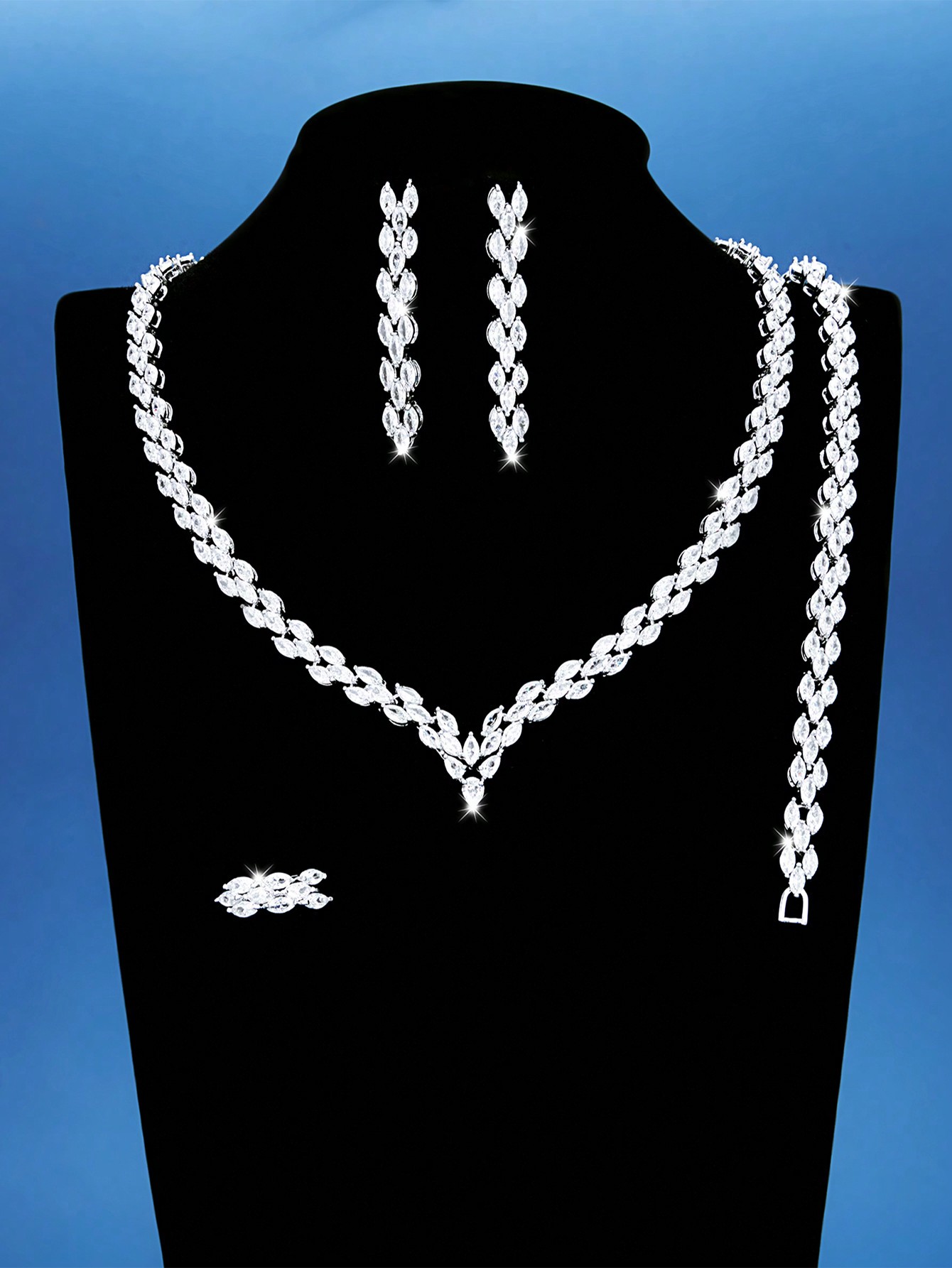 Glamour Luxueux Forme En V Laiton Placage Incruster Zircon Or Blanc Plaqué Ensemble De Bijoux display picture 2