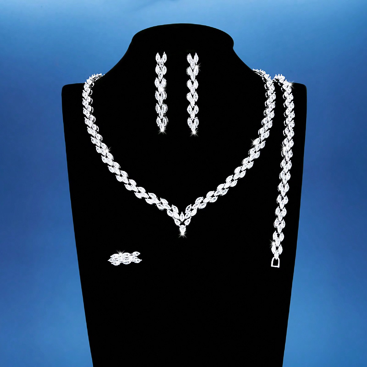 Glam Luxurious V Shape Brass Plating Inlay Zircon White Gold Plated Jewelry Set display picture 8