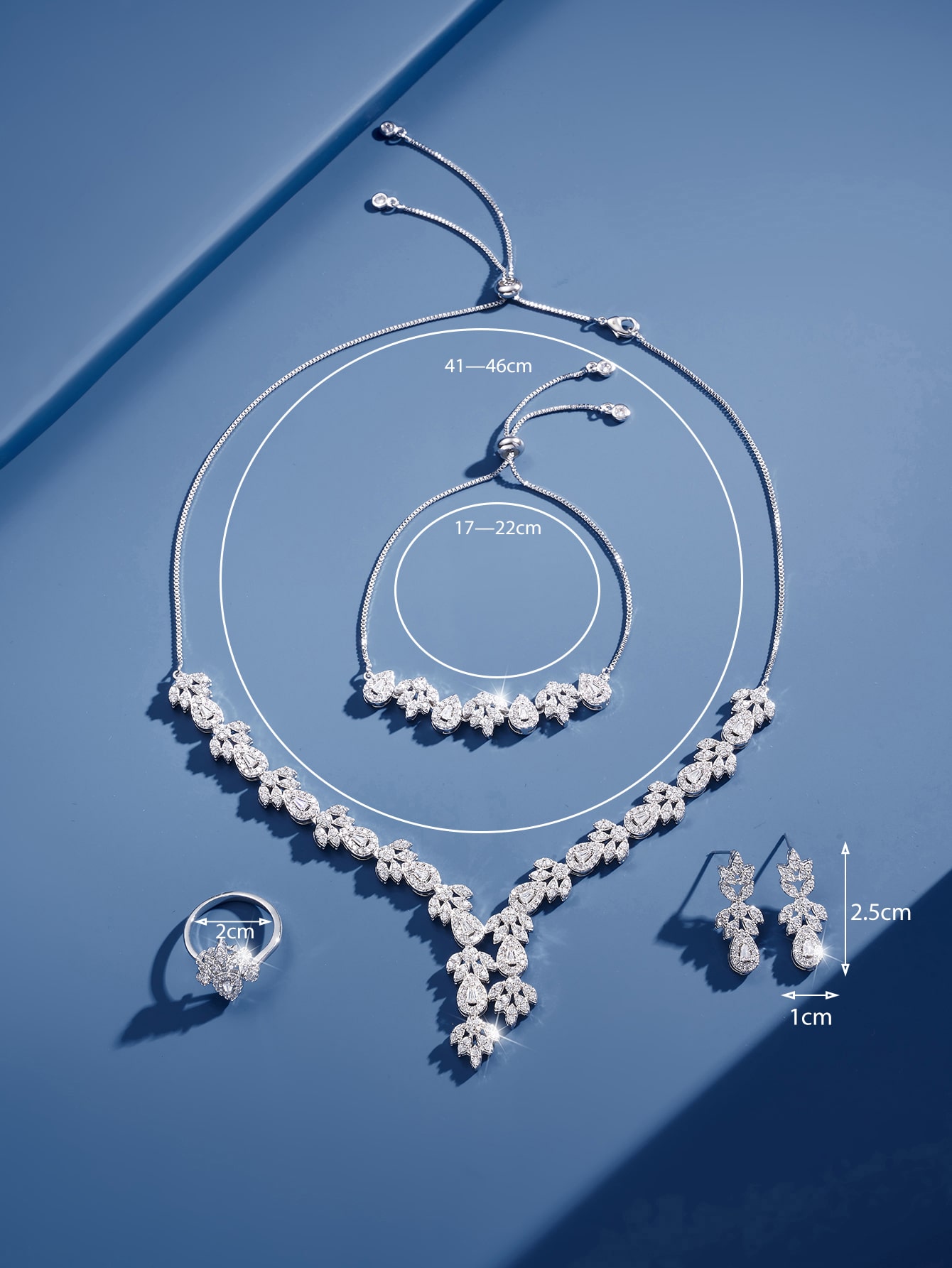 Elegant Glam Hochzeit Geometrisch Messing Überzug Inlay Zirkon Weißgold Plattiert Ringe Ohrringe Halskette display picture 4