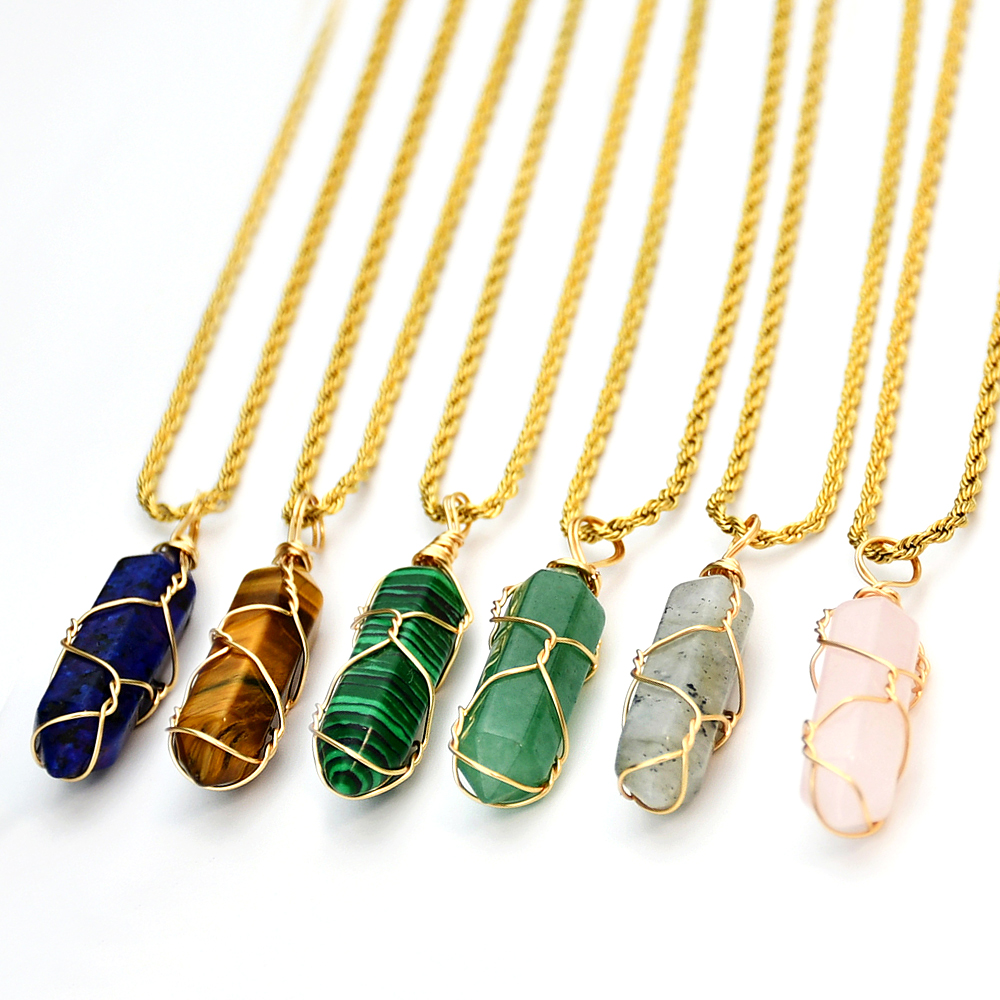 Simple Style Color Block Natural Stone Gold Plated Pendant Necklace In Bulk display picture 6