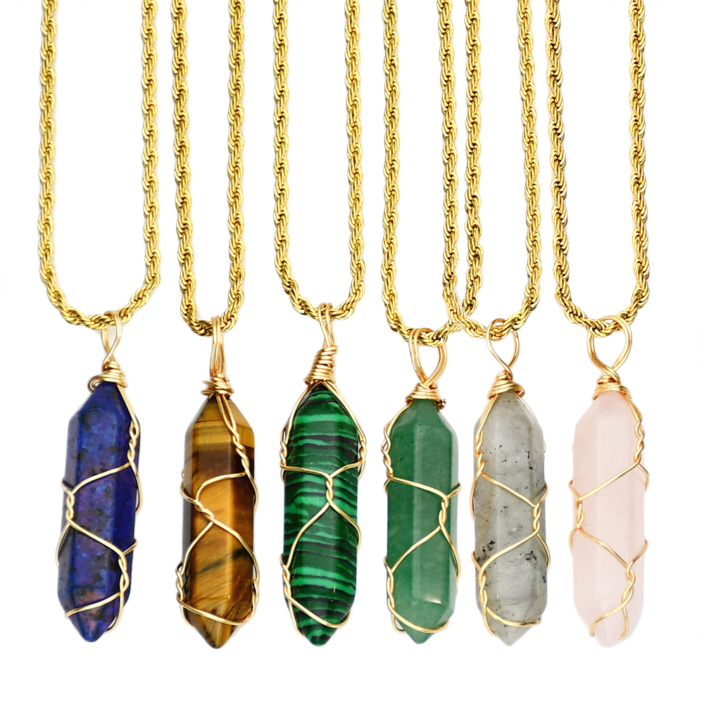 Simple Style Color Block Natural Stone Gold Plated Pendant Necklace In Bulk display picture 1