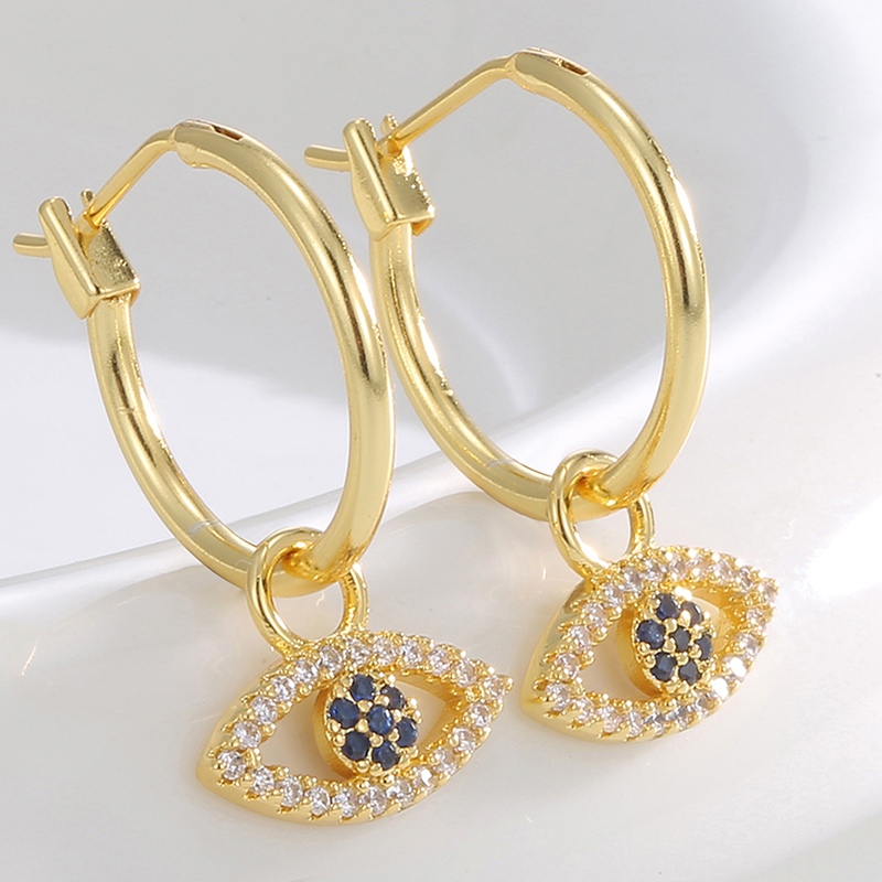 1 Pair Retro Simple Style Devil's Eye Plating Inlay Copper Rhinestones Zircon 18k Gold Plated Drop Earrings display picture 2