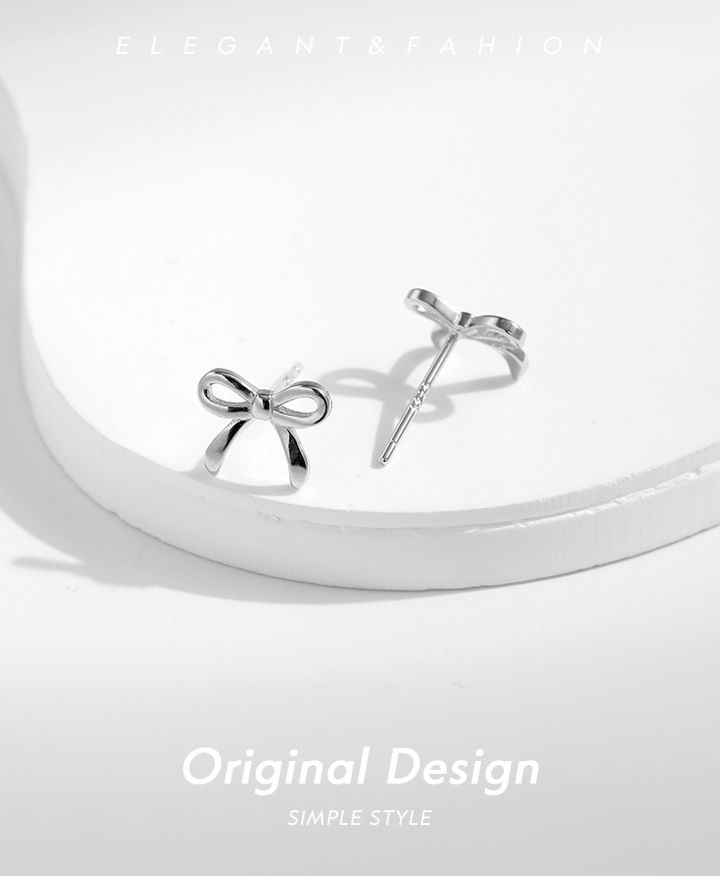 1 Pair Ig Style Basic Simple Style Bow Knot Plating Sterling Silver Silver Plated Ear Studs display picture 1